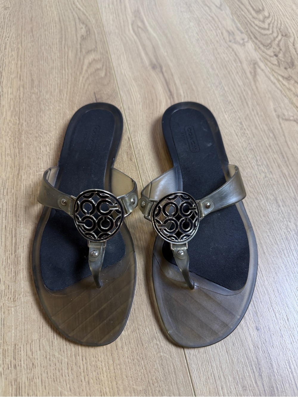 Coach women’s jelly flip-flop comfort clear sandals